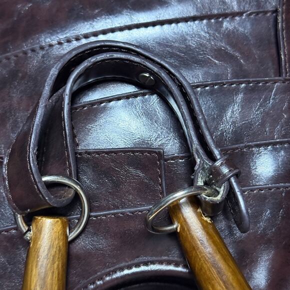 Brown Leather Bamboo Handle Shoulder Bag Vintage - Picture 4 of 4